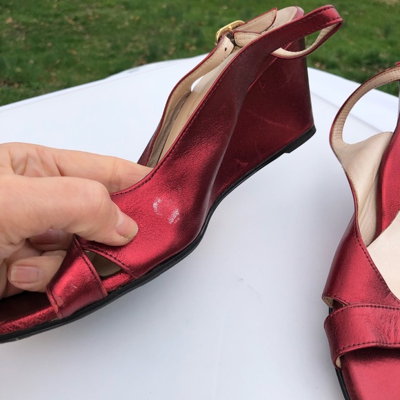 Taryn Rose Red Metallic Wedge Peep Open Toe Comfort Shoes size 38 new - Picture 4 of 7